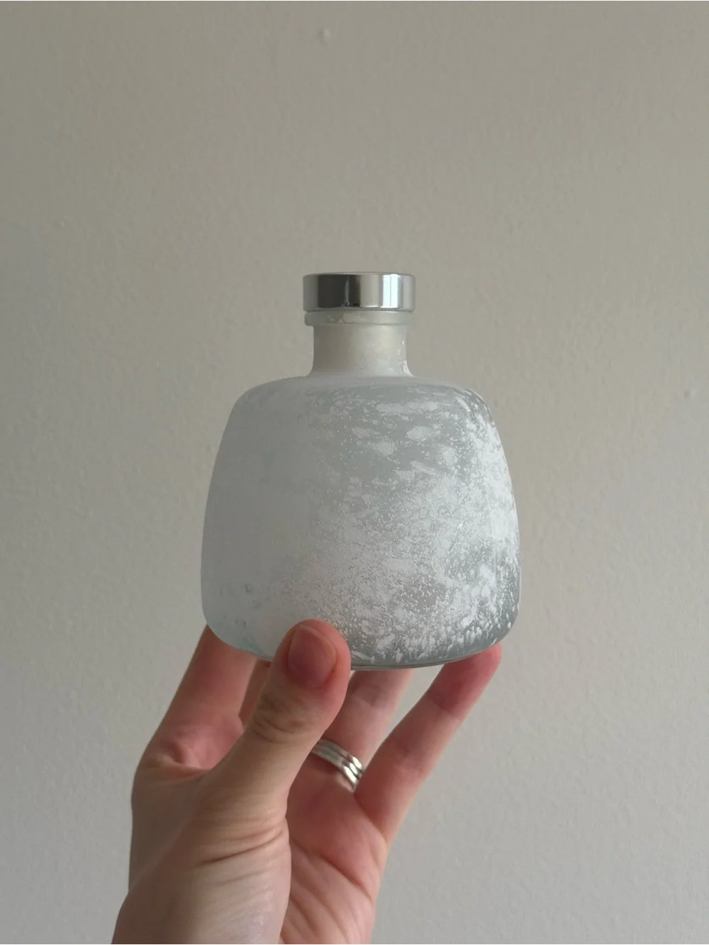 White Frosted Glass Bottle Vase with Silver Cap